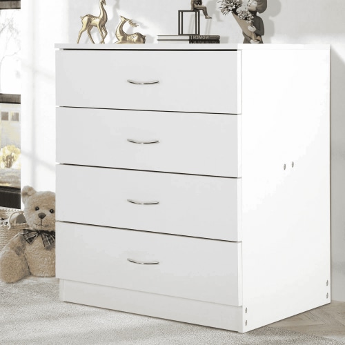 Enyopro 4 Drawer Dresser for Bedroom, White Wooden Chest of Drawers, Modern 4 Drawer Chest Storage Dresser for Closet, Living Room, Hallway