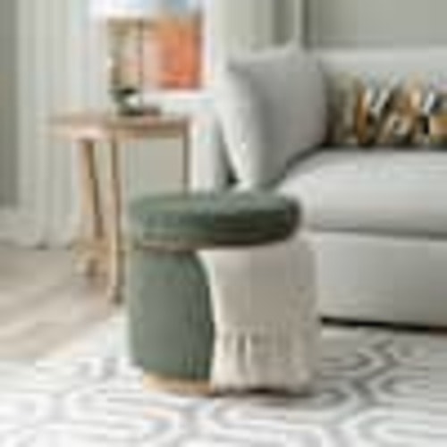 Linon Home Decor Savoy Corduroy Green Polyester Round Storage Accent Small Ottoman ST011CORDGRN01ASU