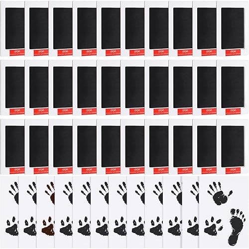 Jetec 30 Set Inkless Baby Footprint and Handprint Kit, Clean Touch Ink Pad for Baby Hand and Footprints, Dog Paw Print Kit with Ink Pads and Imprint Cards for Newborns Babies Pets Gifts (Black)