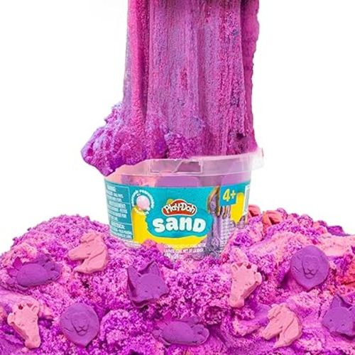 Play-Doh Sand Slime Bucket, Pink and Purple (Bubblegum Scented), 1.5 Pounds of Play Sand in Resealable Bucket with Animal Molds on the Lid, Creativity for Kids Sensory Toys