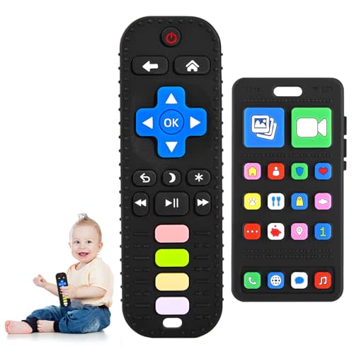 Teething Toys for Baby 3 6 12 18 Months, Realistic Remote Control and Mobile Phone Baby Teether Toys, Baby's Chew Toys, Food Grade Silicone Teething Toys for Infants, BPA Free, for Babies Gum Relief