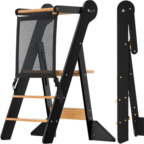COSYLAND Toddler Standing Tower Foldable Toddler Kitchen Step Stool