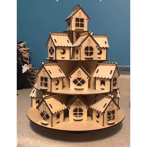 Wooden Christmas Advent Calendar, Christmas Village Houses, DIY Kit Option