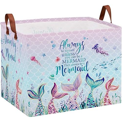 Mermaid Nursery Decor Hamper Pink Laundry Hamper Ocean Fish Animal Baby Girl Gift Basket ,Kids Storage Box Cute Beach Towel Pool Clothes Book Toy Bin,Boo Basket for Mothers Day