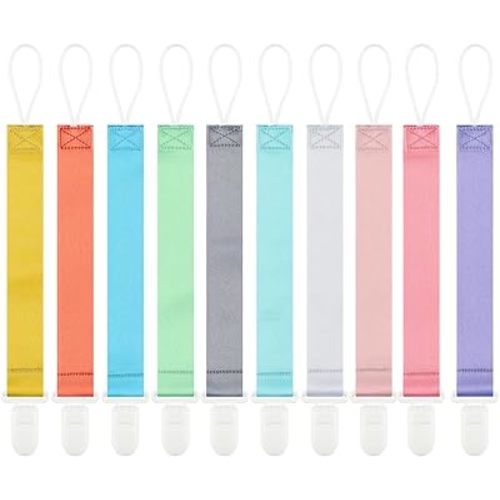 Neutral Pacifier Clips, 10 Pack Binkie Paci Holder Clips for Boys and Girls Fits for Most Pacifiers, Teethers & Toys and Holiday Gift, Solid Color