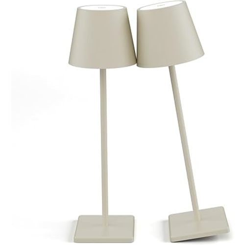 2-Pack LED Cordless Table Lamp, Rechargeable Battery Desk lamp 3W 5500mAh Battery Operated Stepless Dimming Modern Portable Table Light for Restaurant/Bedroom/Outdoor IP54 Waterproof (Off White)