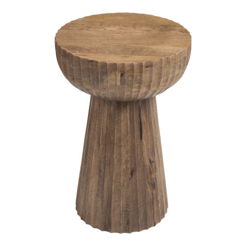 Anish Round Natural Wood Ribbed Pedestal Side Table