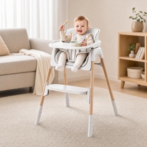 AmourLil 4-in-1 Convertible High Chair for Babies & Toddlers, Adjustable Height with Dishwasher-Safe Tray, Easy-Clean Design, Beige