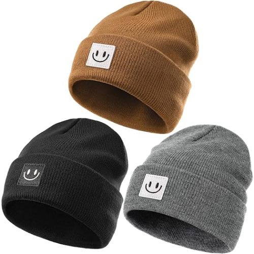 FURTALK 3 Pack Toddler Kids Beanie Baby Winter Hat Knit Boys Girls Kids Embroidered Warm Cap