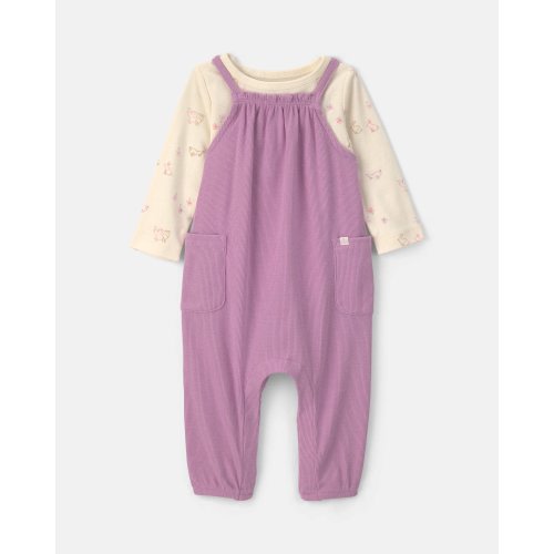 Baby Girl 2-Piece Long-Sleeve Overall Set - Purple