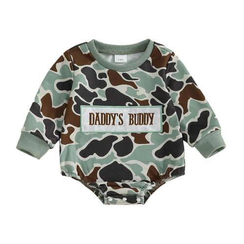 Baby Boy Hunting Clothes Duck Embroidery Camouflage Bubble Romper Sweatshirt Bodysuit Cute Infant One Piece Outfit
