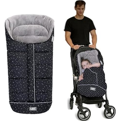 LAT Baby Warm Bunting Bag Universal,Stroller Sleeping Bag Cold Weather,Waterproof Toddler Footmuff(Basic,Black+White Stars)
