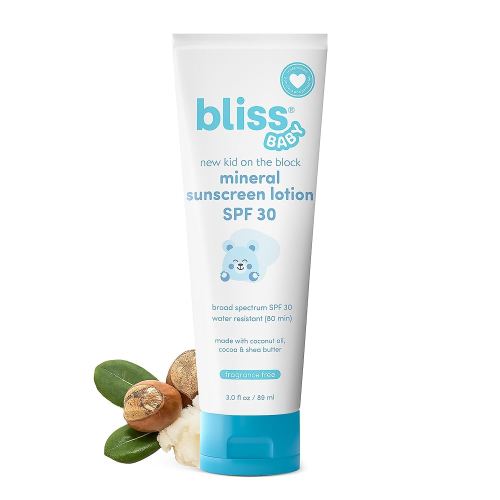 Bliss Baby Sunscreen, Premium SPF 30 Mineral Lotion, Natural Zinc Oxide, Fragrance-Free, Hypoallergenic & Dermatologist Tested, Water-Resistant, Vegan, Sensitive Skin - For Babies, Kids & Whole Family