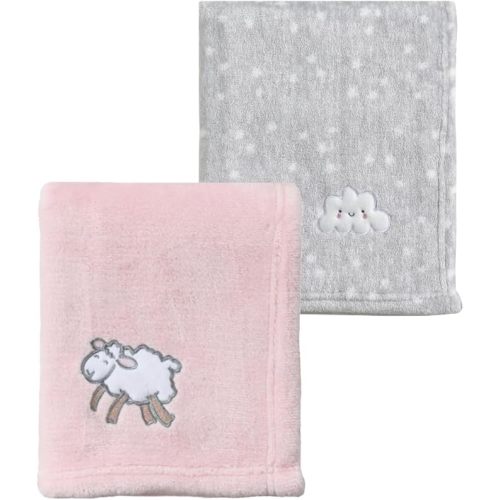 CREVENT 2Pcs 30''X40'' Cute Cozy Fluffy Warm Baby Blankets for Infants Toddlers' Bedding Crib Cot Stroller - Grey Cloud + Pink Sheep