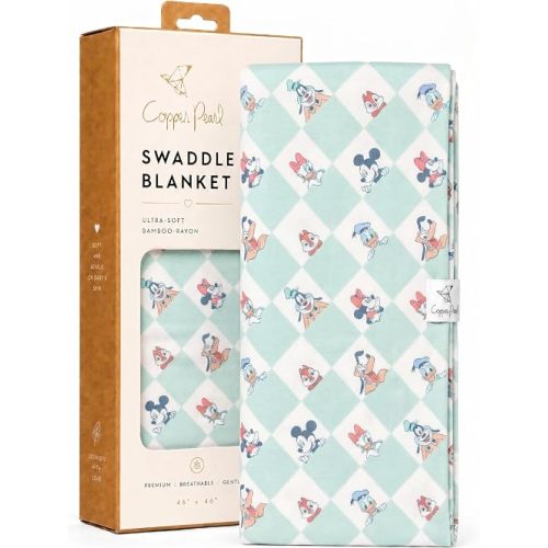 Copper Pearl Swaddle Blankets for Newborns | Soft Stretchy Receiving Blankets for Boys and Girls | Large 46 x 46 Inch Baby Blankets | Lightweight and Breathable Swaddles | Mickey Mouse & Friends
