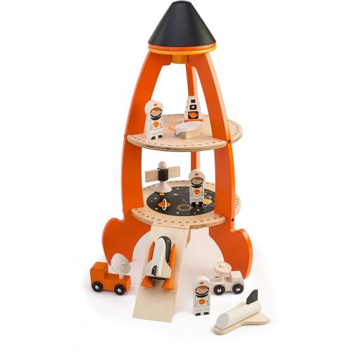 Tender Leaf Toys - Cosmic Rocket Set - 11 Pcs Wooden Rocket and Outer Space Themed Playset for Kids - Develop Imaginative Role Play and Science Interest - Age 3+