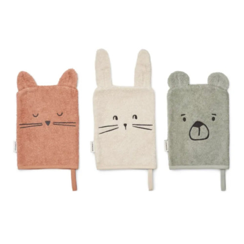 Sylvester organic cotton washcloths - Set of 3 | Dove blue mix