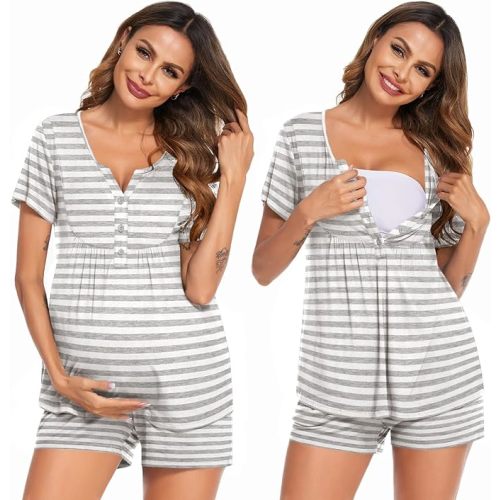 Ekouaer Women Maternity Nursing Pajama Sets Short Sleeve Postpartum Pajamas