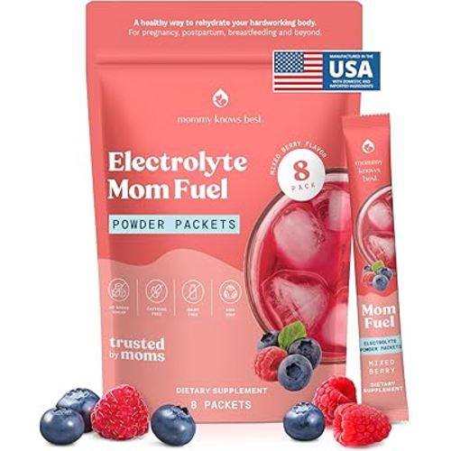 Mommy Knows Best Mom Fuel Electrolyte Drink Mix for Moms, Hydration Support - for Pregnancy, Prenatal, Electrolytes + Trace Minerals, Lactation Drink Mix Supplement (8 Count)