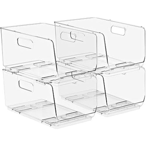 Sorbus Stackable Storage Bins Open Front - Clear Stackable Storage Bins - Pantry Bins for Storage and Organization - Acrylic Stackable Bins for Kitchen - Clear Pantry Organizer Bins (Medium 4 Pack)