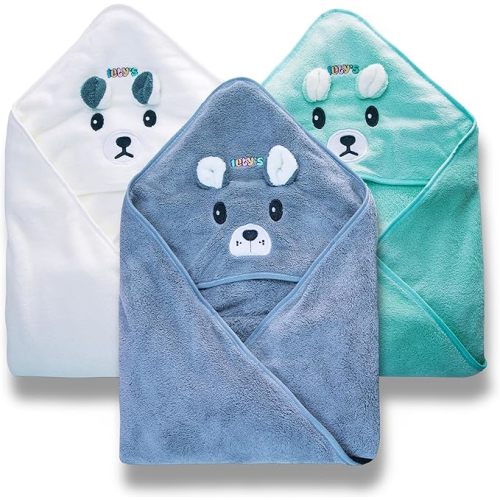 Ioly's Hooded Baby Bath Towels for Newborn Essentials 41" (Large) Set 3 Towel with Hood for Kids Babies Toddler Infant Baby Towels with Hood Cosas para Bebes recien nacidos (White/Gray/Green)