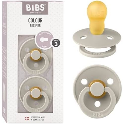 Bibs Colour Pacifier 2-Pack | BPA Free Soother, Round Nipple. Natural Rubber Latex,