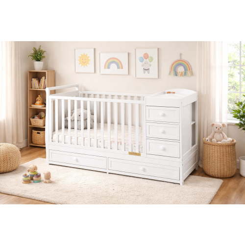 AFG Baby Furniture Daphne 2 in 1 Convertible Crib and Changer with Drawers, White