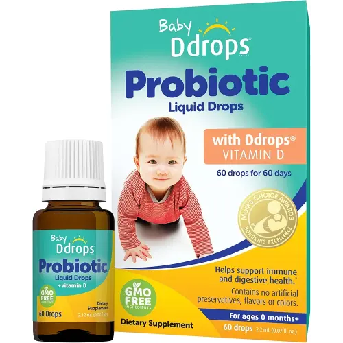 Ddrops Baby Probiotic with Vitamin D, 60 Drops - Colic Symptom Relief for Newborns and Infants - Easy-to-Use, Just One Drop Daily, No Sugar, Non-GMO, Allergy-friendy