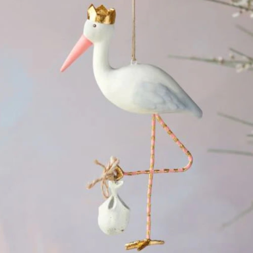 Glitterville - Royal Stork Ornament - Pink