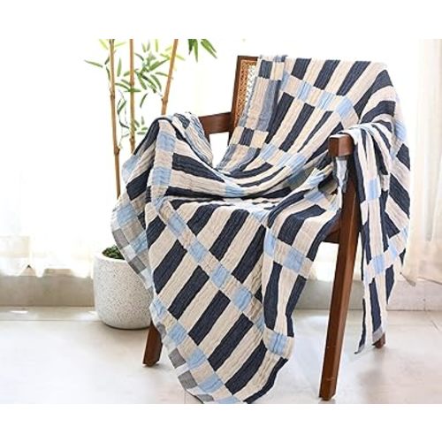 Folkulture Throw Blanket for Couch 50" x 60" |100% Recycled Cotton, Lightweight Throw Blanket for Chair, Couch, Sofa, Bed | Guest Room Must Haves Boho Blanket | Winter Blue