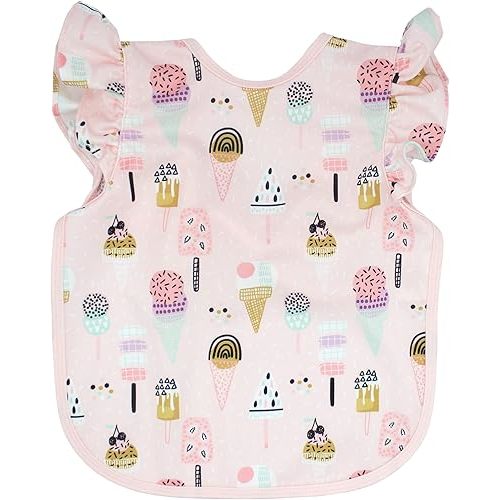 BapronBaby Flutter Pink Ice Cream Bapron - No Neck Tie Safer Bib for Baby & Toddler - Soft Waterproof Stain Resistant - Machine Washable - Sz Baby/Toddler 6m-3T