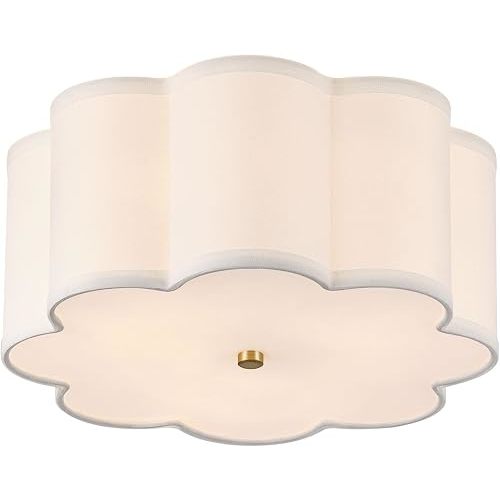 13.4"Semi Flush Mount Ceiling Light Fixture, 3-Light Modern Close to Ceiling Light With Fabric Flower-Shaped Shade, Light Fixtures Ceiling Mount for Bedroom Nursery Kids Room Living Room(Gold)