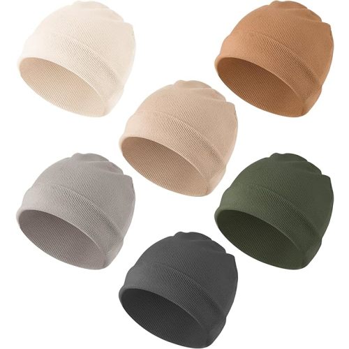 Konssy 6 Pack Baby Beanie Hats for Unisex, Toddler Beanies Baby Girl Boy Hat Warm Cap for Baby, Infant, Toddler 0-24 Months - White,clay,gray,green,terracotta,dark Gray