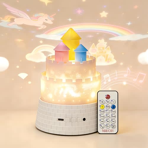 Princess Night Light for Kids - 360 Rotating Star Projector with 12 Music & 23 Films, Rechargeable 1800mAh Battery, Unicorn Lights for Girls Room, Kids' Birthday Gifts