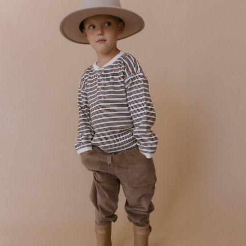 Organic Henley Tee - Brown Stripe
