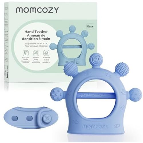Momcozy Baby Teether Toys | Silicone Teether for 0-12 Months | Blue