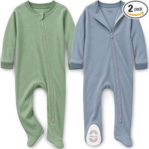 2pk Baby Pajamas Footie, Baby Sleepers, Zipper Onesies (Slate, 6-9M) | Organic Cotton Baby Onesies Unisex, Baby Girl, Baby Boy Pajamas Footed, Double Zipper, Soft, Breathable, Sleep and Play PJS