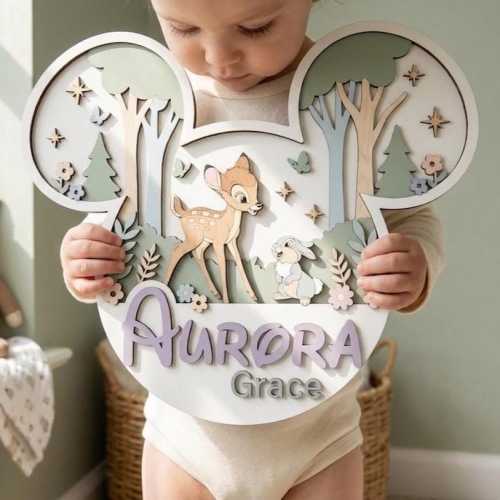 Custom Name Disney Nursery Wood Sign, Disney Bambi Nursery Room Decor, Personalized Disney Wooden Sign Decor