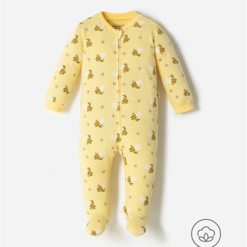 Pijama bebé niña cierre doble sentido manga larga amarilla abejas