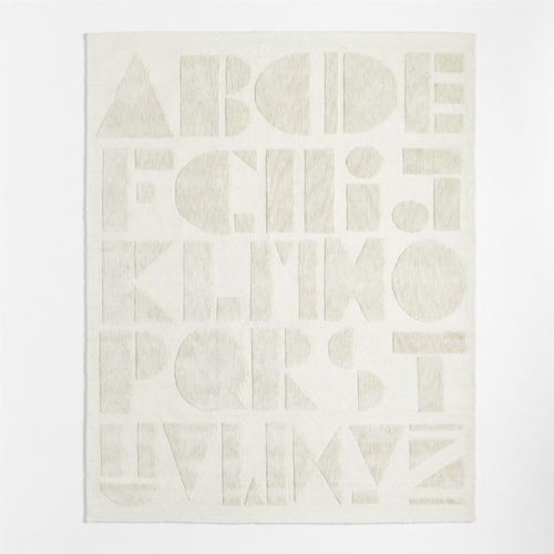 Modern Alphabet Calm Beige Kids Wool Area Rug 6’x9’