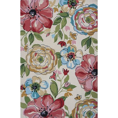 Blooming Blast Ivory Beige Polyester Fabric Rug