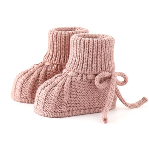 Loyfoky Baby Booties Soft Knit Baby Shoes for Newborn Boys Girls Machine Washable First Walker Boots Cream White 0-3 Months
