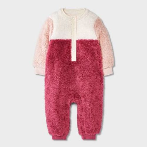 Baby Girls' Faux Shearling Colorblock Romper - Cat & Jack™ Pink 12M