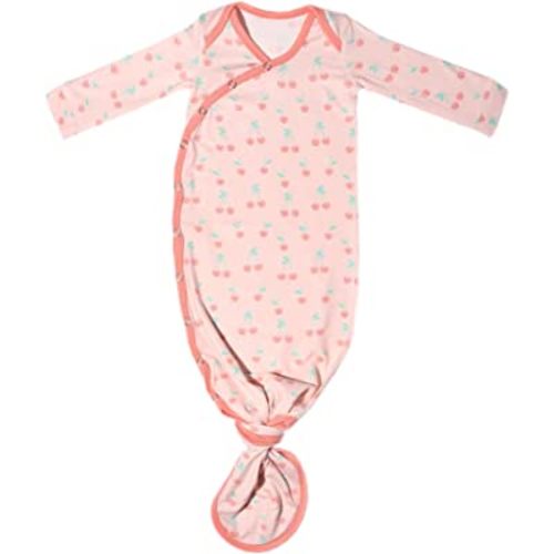 Copper Pearl Baby Gown - Knotted Newborn Sleepers for Baby Boy and Girl, Soft Stretchy Long Sleeve Infant Gowns with Bottom Tie and Hand Mittens, Perfect Hospital Coming Home Outfit (Cheery)