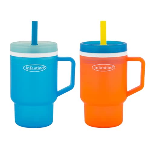 Infantino My 1st Tumbler, Durable Plastic Sippy Cup with Straw & Handle, Spill-Resistant, for On-the-Go, BPA-Free Transition Cup, High Tide and Citrus Splash, 2-Pack