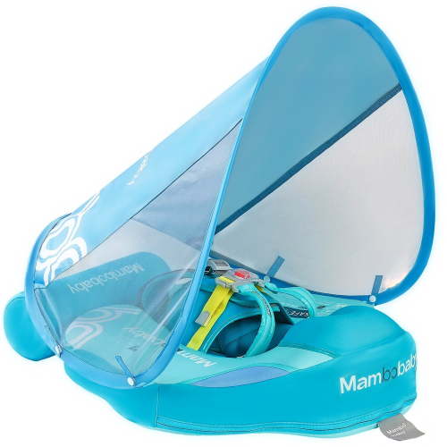 Mambobaby Float with Canopy UPF 50+ Sun Protection Pearl Foam Non-inflatable Solid Baby Pool Float with Tail Mambo Float Swim Trainer Skin-friendly Infant Swimming Ring