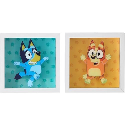 Bluey & Bingo Wall Art Set,8"x8" Framed Kids Room Decor, 2-Piece Colorful Nursery Prints, Cartoon Character Artwork for Playroom or Bedroom