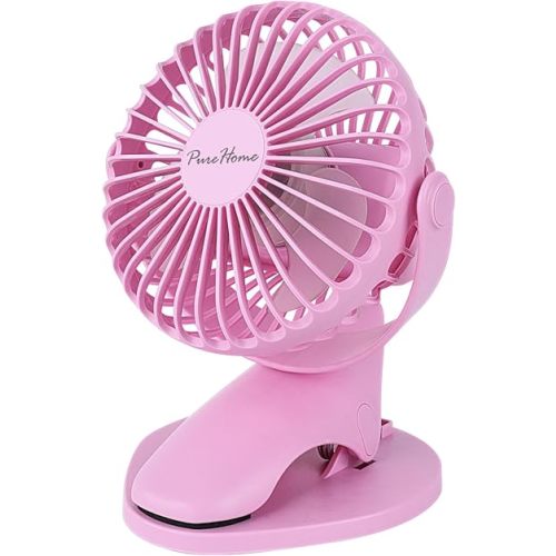 PureHome Portable Clip Fan Battery Operated,3 Speeds USB Rechargeable Mini Table Fan with Strong Airflow,360°Rotation Ultra Quiet Personal Desk Fan for Home Office Bedroom Dorm Stroller Camping- Pink