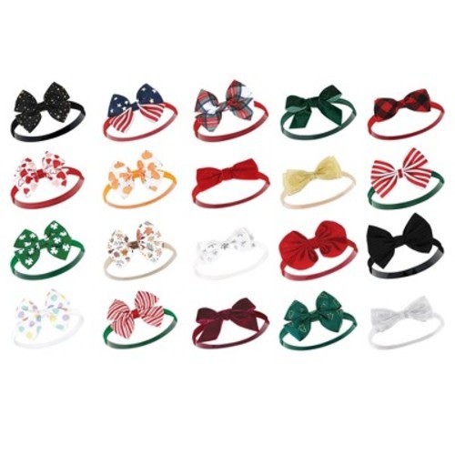 Hudson Baby Infant Girl Cotton and Synthetic Headbands Bundle Set, First Holidays Christmas Plaid, 0-24 Months