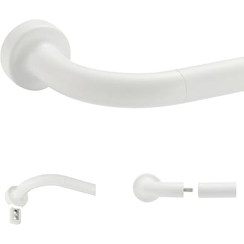 Matte White Disc Curtain Rods, 28-48 Inches Window Drapery Rod,Adjustable Room Darkening Curtain Rod with Aluminum Finials and Brackets,Wrap Around Design